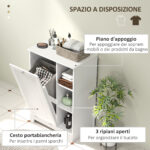 Mobile Bagno Portabiancheria con Cesto Rimovibile e Ripiani Regolabili, 60x38x86 cm, Bianco - immagine 4