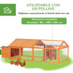 Pollaio da Giardino per 4-8 Galline in Legno con Rete Metallica e Tetto Apribile, 240x112,5x76 cm, Arancione - immagine 6