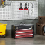 Cassetta Porta Attrezzi in Acciaio con 3 Cassetti e Vassoio Superiore, 51x22x32 cm, Rosso e Nero - immagine 6