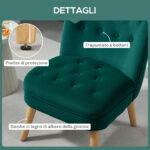 Poltrona per Salotto in Velluto con Seduta Imbottita e Trapuntata a Bottoni, 60x66x79 cm, Verde - immagine 5