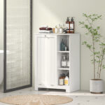 Mobile Bagno Portabiancheria con Cesto Rimovibile e Ripiani Regolabili, 60x38x86 cm, Bianco - immagine 8
