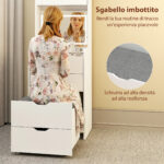 Toeletta Trucco con Specchio Illuminato e Sgabello, Luce Regolabile, Cassetti e Armadietto, Bianco - immagine 8