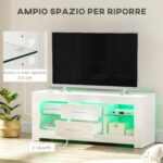 Mobile Porta TV da 55" con Luci LED a 12 Colori e Telecomando, Legno e Vetro 120x40x50cm, Bianco - immagine 5