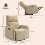 Poltrona Reclinabile Elettrica in Ciniglia con Poggiapiedi, Poggiatesta Regolabile e Prese, 80x93x103 cm, Beige - immagine 3