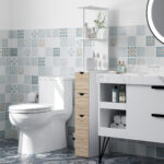 Mobile Colonna Bagno Salvaspazio con Armadietto, Ripiani e Cassetti, 15x33x136 cm, Colore Legno - immagine 7