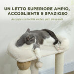 Torre per Gatti con Lettino, Piattaforma e Pallina Giocattolo, in Legno, Peluche e Iuta, 48,5x40x76 cm, Beige - immagine 4