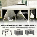 Gazebo da Giardino 3x3 m con Zanzariera, Doppio Tetto e 8 Fori, in Acciaio e Poliestere Bianco Crema - immagine 7