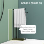 Porta Asciugamani Bagno da Terra Autoportante a 2 Bracci in Metallo, 35,5x20x78cm, Nero - immagine 5