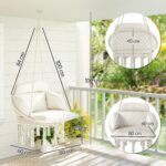Poltrona Sospesa in Stile Boho con Cuscino, in Acciaio, Cotone e Poliestere, 80x60x40 cm, Bianco Crema - immagine 3