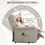 Poltrona Alzapersona Elettrica Reclinabile con Poggiapiedi, Telecomando  e Tasca, Beige - immagine 5