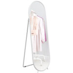 Specchio a Figura Intera da Terra con Supporto Pieghevole, Vetro e Metallo, 40x41x159 cm, Bianco