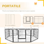 Recinto per Cani a 8 Pezzi Modulabili per Interno ed Esterno, Facile da Riporre, in Acciaio, 80x60 cm, Nero - immagine 5