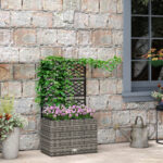 Fioriera con Grigliato per Rampicanti con 2 Vasi in Acciaio e Rattan PE, 57x30x107cm, Grigio - immagine 2