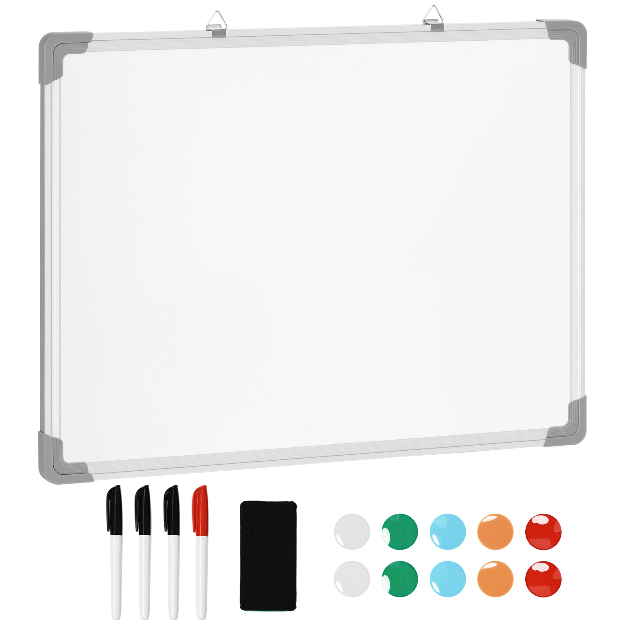 M0Ieed19809ac2da6.jpg Lavagna Magnetica da Parete con Gomma, Pennarelli e Magneti, in Alluminio, 60x1,8x45 cm, Bianco - immagine 1
