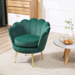 Poltrona Vintage di Design in Velluto Verde Poltroncina da Camera - immagine 2