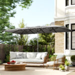 Ombrellone Doppio da Giardino 4,5x2,6 m, Apertura a Manovella e 12 Stecche, Grigio - immagine 2