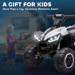 Quad per Bambini 3-5 Anni Elettrico 12V, 2 Velocità, Ruote Larghe con Clacson e Fari LED, Bianco - immagine 8