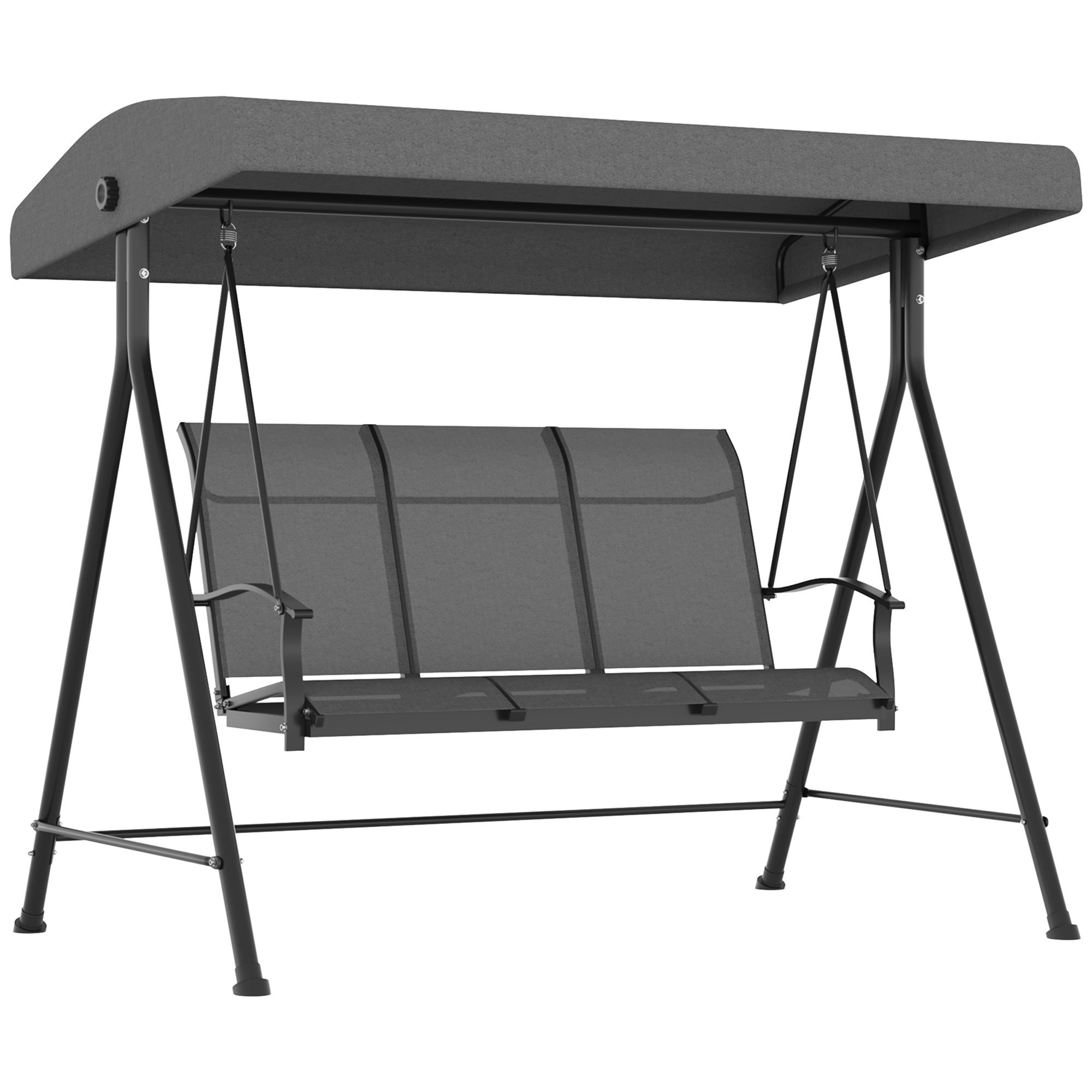 M8r68519a80349c0e.jpg Dondolo da Giardino 3 Posti con Tettuccio Parasole Regolabile, 2x133x176 cm, Grigio Scuro - immagine 1