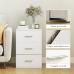 Comodino con 3 Cassetti Moderno e Multiuso per Camera e Salotto, 40x35x60 cm, Bianco - immagine 6