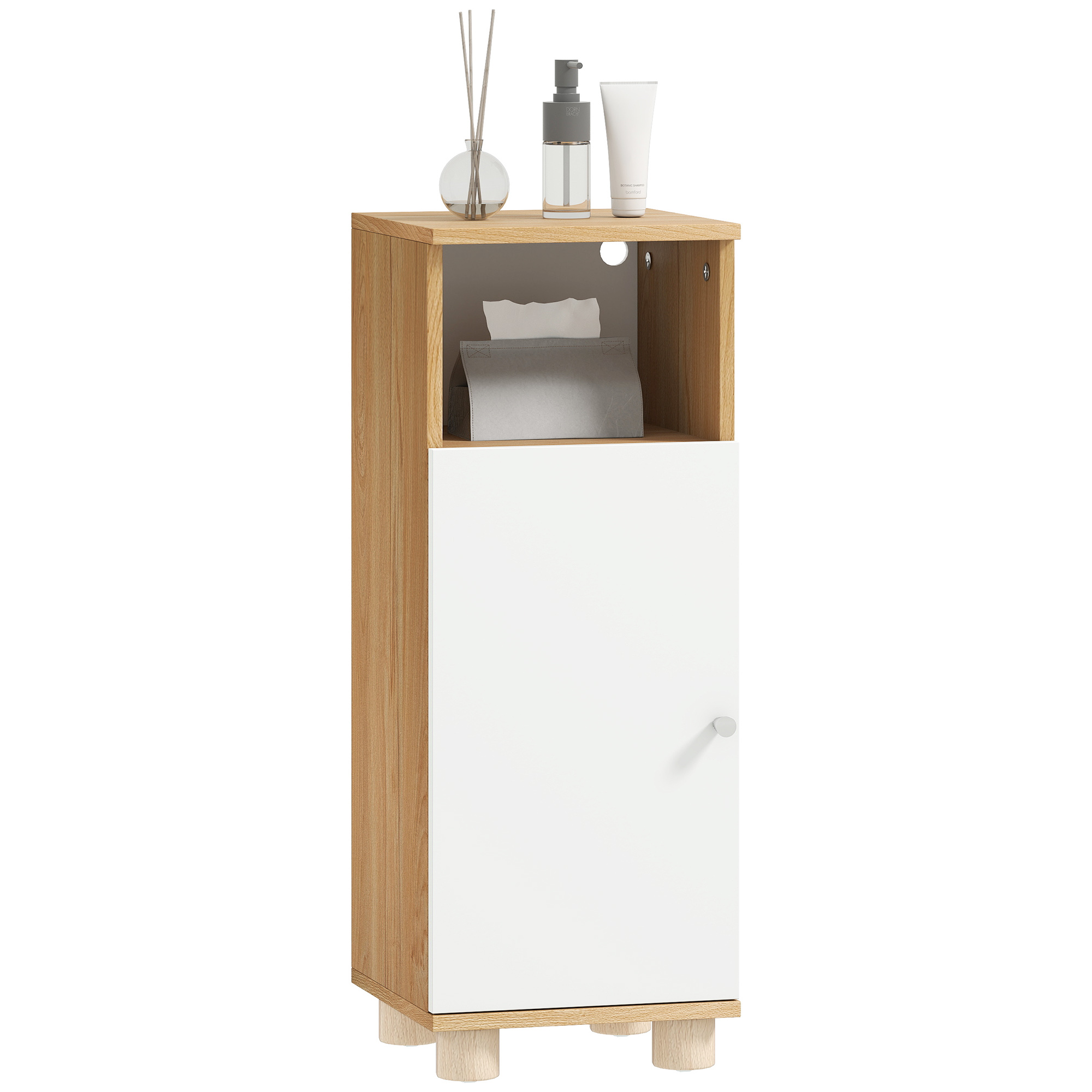 MX39c3197cb27f432.jpg Mobiletto Bagno Salvaspazio con Armadietto a 2 Ripiani e Vano Aperto, 30x30x79,7 cm, Bianco e Legno - immagine 1