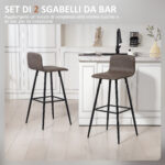 Set 2 Sgabelli Bar con Schienale Basso e Poggiapiedi, Rivestimento in PU e Gambe in Acciaio, Marrone Scuro - immagine 4