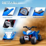 Quad Elettrico per Bambini 18-36 Mesi con Luci LED, Clacson e Pedali, 65,5x38,5x43,5 cm, Blu - immagine 7