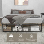 Struttura Letto con Doghe in Compensato e Contenitore inferiore, 190x160x35cm, Nero e color legno - immagine 4