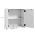 Armadietto Pensile Bagno in Legno Stile Country con Ripiano Regolabile, 60x30x60cm, Bianco - immagine 3