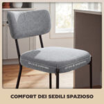 Set di 2 Sgabelli da Bar con Schienale e Poggiapiedi in Metallo e Tessuto, Grigio Chiaro - immagine 6