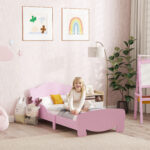 Lettino per Bambini con Testiera e Pediera a Orso e 2 Sponde Laterali, in Legno, 143,5x80x55 cm, Rosa - immagine 2