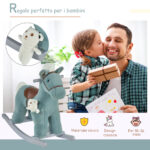 Cavallo a Dondolo per Bambini in Peluche e Legno con Suoni e Orsetto Incluso, per Bimbi da 18-36 Mesi, 65x26x55cm, Blu - immagine 6