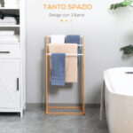 Portasciugamani a 3 Sbarre in Bambù , Design Leggero e Portatile, 48x25,8x94 cm, color Legno - immagine 4