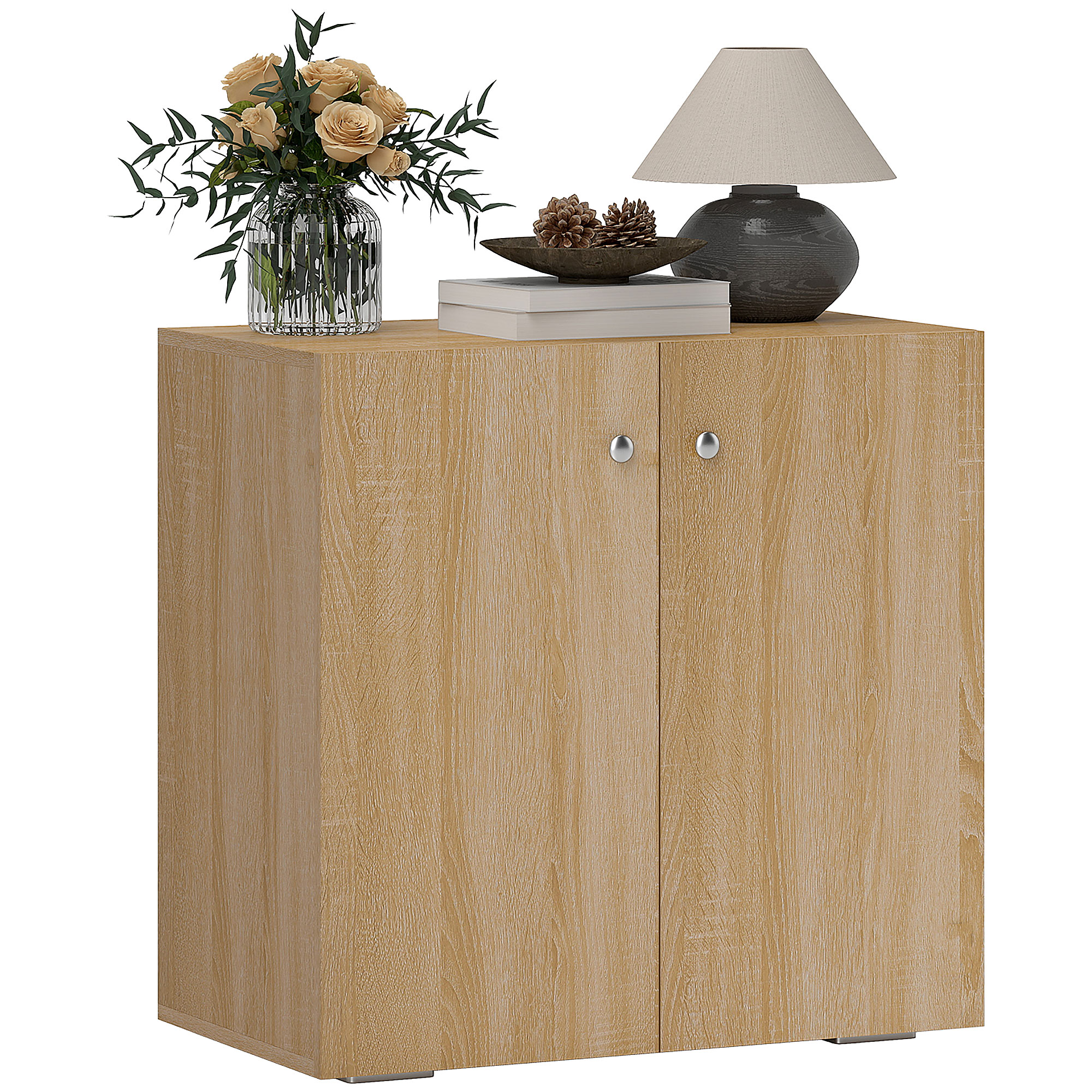 N7e800195eb1d2d70.jpg Mobiletto Multiuso a 2 Ante, Mobiletto Soggiorno o Ufficio in Legno con Maniglie in Alluminio, 70x39x70cm - immagine 1