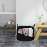 Cesto Portabiancheria da 88L Portatile e Pieghevole con Manici in Cotone Naturale, Ø56x35,5 cm, Nero - immagine 2