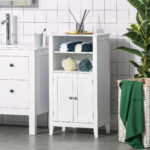 Mobile Bagno con Mensole Regolabili e Armadietto 2 Ante, Mobiletto Bagno Multiuso in Legno, Bianco, 50x30x93cm - immagine 2