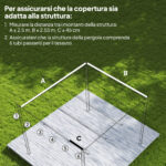 Tetto per Gazebo Pergola con 10 Fori di Drenaggio in Poliestere, 250x255 cm, per Pergola 3x3m, Crema - immagine 4