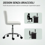 Sedia da Ufficio Regolabile con Rivestimento a Bottoni, in Pelle PU, Schiuma e Acciaio, 44x50x78-88 cm, Bianco - immagine 5