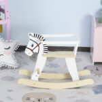Cavallo a Dondolo Classico in Legno per Bambini 1-3 Anni con Bordo, Maniglie e Poggiapiedi, 68x26,5x48cm, Bianco - immagine 2