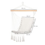 Sedia Sospesa a Dondolo da Interno ed Esterno in Tessuto con Nappe, 90x50 cm, Crema - immagine 3
