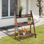 Portapiante Pieghevole Portavasi in Legno di Abete con 3 Livelli Scaffale da Esterno per Piante Portafiori 80x37x93cm - immagine 2