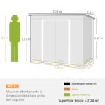 Casetta da Giardino in Acciaio con Doppia Porta Scorrevole e Prese d'Aria, 213x130x173 cm, Verde - immagine 3