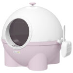 Lettiera per Gatti 4kg Max con Coperchio e Paletta Inclusa, 53x51x48 cm, Bianca e Rosa