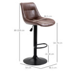 Set 2 Sgabelli da Bar Vintage in Finta Pelle Marrone con Poggiapiedi e Base Rotonda, 46,5x50x88-108 cm - immagine 3