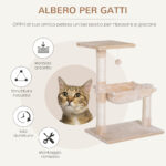 Torre per Gatti max 3,6kg con Amaca e Pallina Appesa, in Legno e Peluche, 50x36x70 cm, Beige - immagine 4