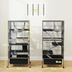 Gabbia per Piccoli Animali a 4 Livelli con Rampe, Piattaforme, Amaca e Ruote, 52x52x115 cm, Grigio - immagine 3