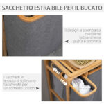 Cesto Portabiancheria con 3 Scomparti in Tessuto e Bambù, 50x32x69,7cm - immagine 5