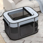Box per Animali con 7 Finestre, 3 Porte e 2 Borse Portaoggetti, in Poliestere e Acciaio, 84x64x53 cm - immagine 8
