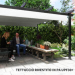 Gazebo Pergola 4x4 m con Tettuccio Retrattile, 8 Viti e 8 Picchetti in Alluminio, Poliestere e Metallo, Bianco - immagine 6