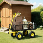 Carrello da Giardino in Acciaio con Capacità 2 kg e Pareti Laterali Rimovibili, 104x54x51 cm, Nero e Giallo - immagine 7
