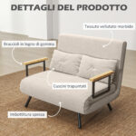 Divano Letto 3 in 1 in Tessuto Effetto Velluto con Schienale Regolabile e 2 Cuscini, 102x73x81 cm, Bianco Crema - immagine 6